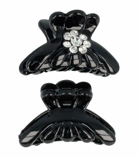 2110601136 Haarspeld Haarklemmen 3cm – Halfrond met Steentjes – Zwart – Set van 2