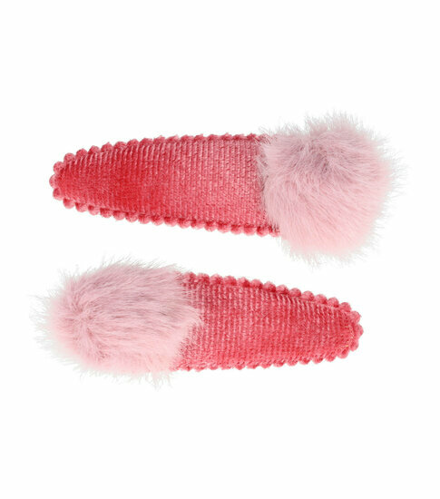 2110601199 Haarspeld Klikklak 5 cm - Pompom Velvet - Roze - Set van 2