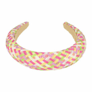 Haarband Diadeem 3,5cm – Dik Gevuld – Geweven Streepprint Stof – Multicolor Roze