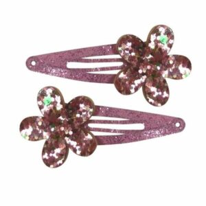 Haarspeld Klikklak 5 cm - Glitter Bloem - Roze - Set van 2