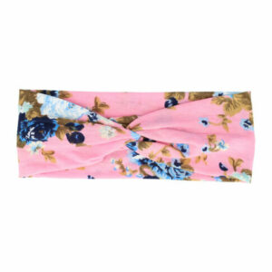 Haarband Twist 8cm – Roos Bloemenprint –Jersey Stof – Roze