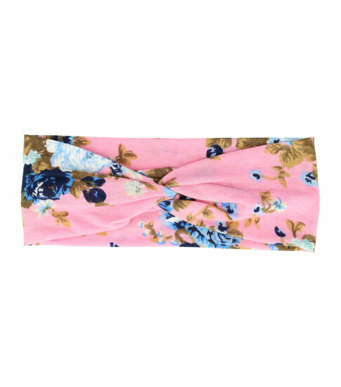 2110601295 Haarband Twist 8cm – Roos Bloemenprint –Jersey Stof – Roze