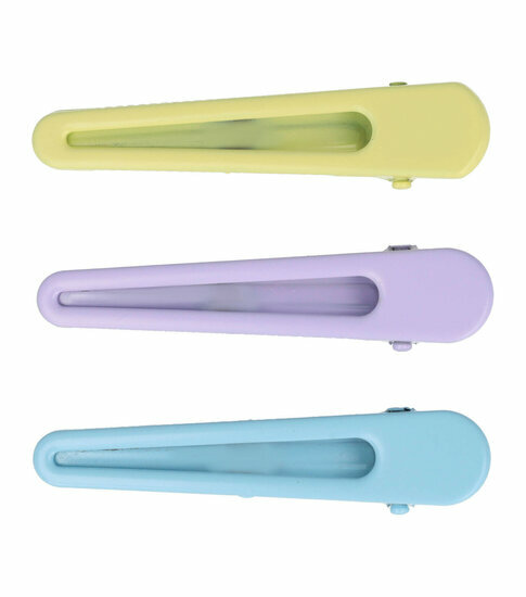 2110601328 Haarspeld Duckklemmen 6cm – Open Vorm – Metaal – Blauw Paars Geel – Set van 3
