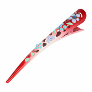 Haarspeld Duckklem 13cm – Basic – Opengewerkt Glitter Bloemenprint – Metaal – Rood Blauw