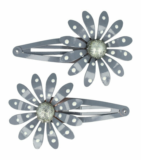 2110605114 Haarspeld Klikklak 7 cm - Bloem Metaal - Grijs - Set van 2