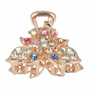 Haarspeld Haarklem 3cm – Bloem Vorm met Steentjes – Metaal – Zilver Multicolor