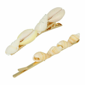 Haarspeld Duckklem en Schuifspeldje 6cm – Schelpen – Goud Creme – Set van 2