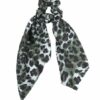 2110605333 Haarelastiek Scrunchie – Panterprint – 25cm Linten – Gladde Stof – Groen Bruin Zwart