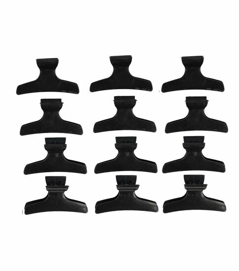 2110605486 Styling Tool Afdeelklemmen – 9,5 cm – Kunststof Kappersklemmen – Zwart – Set van 12