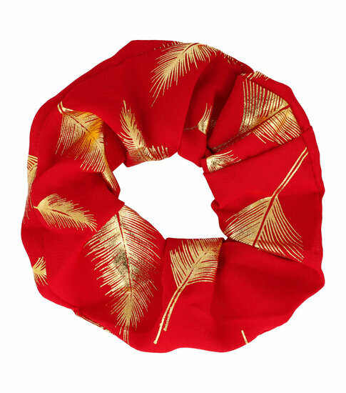 2110605588 Haarelastiek Scrunchie – Verenprint – Gladde Stof – Rood Goud