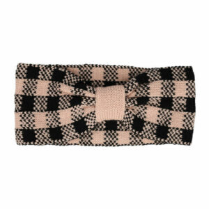 Haarband Knoop 11cm – Ruitprint – Gebreide Stof – Roze Zwart