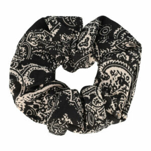 Haarelastiek Scrunchie – Paisleyprint – Gladde Stof – Beige Zwart