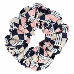 Haarelastiek Scrunchie – Blokkenprint – Gladde Stof – Zwart Wit Beige Roze