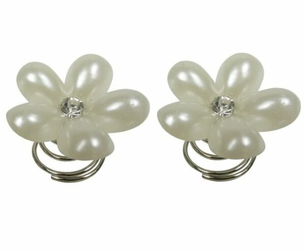 Haarspeld curlies - Bloem parel strass steentje 2cm - Wit zilver - Set van 2