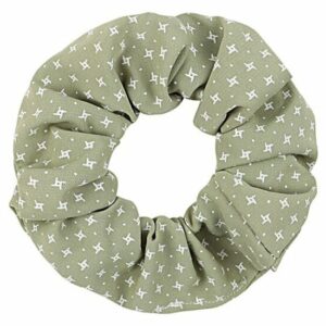 Haarelastiek Scrunchie – Sterrenprint – Gladde Stof – Wit Groen