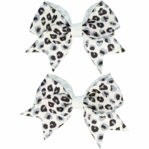 Haarspeld Duckklem 5cm – Strik van Stof – Panterprint – Zwart Grijs Wit – Set van 2