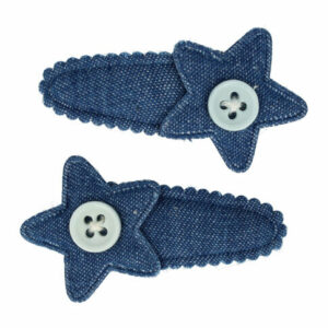 Haarspeld Klikklak 3 cm - Ster Knoop Jeans - Blauw - Set van 2
