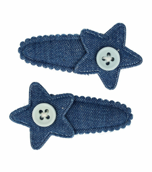 2110610727 Haarspeld Klikklak 3 cm - Ster Knoop Jeans - Blauw - Set van 2