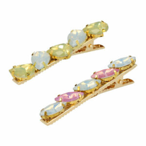 Haarspeld Duckklem 6cm – Druppelvorm Facet Stenen – Roze Wit Geel – Set van 2