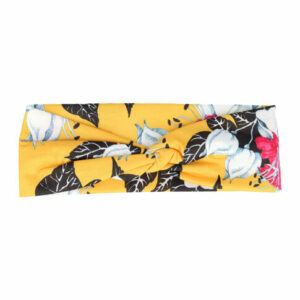 Haarband Twist 8cm – Bloemenprint –Jersey Stof – Geel