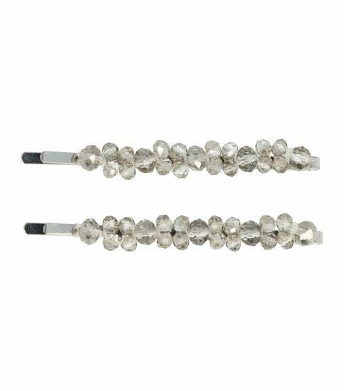 2110615998 Haarspeld schuifspeldjes - Dubbel facet kralen 7cm - Grijs - Set van 2