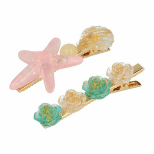 Haarspeld Duckklem 6cm – Zeester Schelp Bloem – Goud Groen Roze – Set van 2