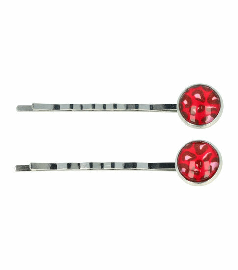 2110616157 Haarspeld schuifspeldjes - Cirkel panter 6cm - Rood zilver - Set van 2