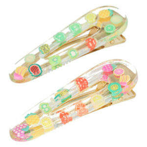Haarspeld Duckklemmen 7cm – Open Vorm – Fruitprint – Transparant Multicolor – Set van 2