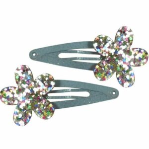 Haarspeld Klikklak 5 cm - Glitter Bloem - Blauw - Set van 2