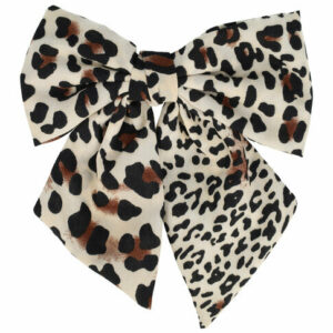 Haarspeld Patentspeld Strik 13cm – Panter Patroon Stof – Handmade – Beige/Zwart