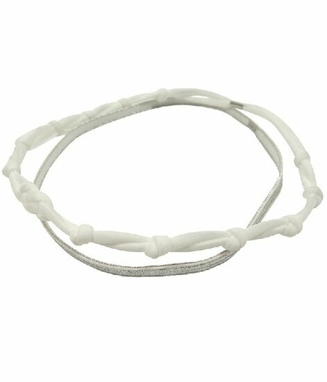 2110621464 Haarband sport - Glitter dun effen geknoopt – Zilver wit - Set van 2