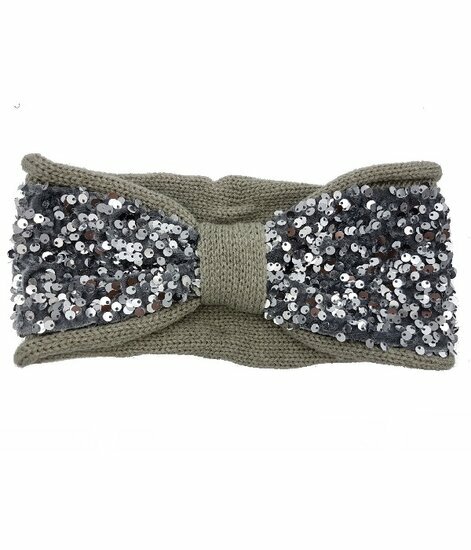 2110621470 Haarband Knoop 10cm – Pailletten – Gebreide Stof – Grijs