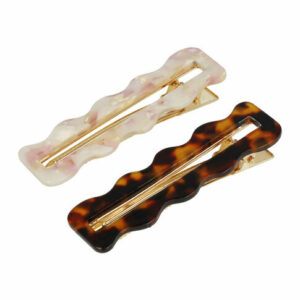 Haarspeld Duckklemmen 8cm – Wavevorm met Marmerprint – Bruin Creme – Set van 2