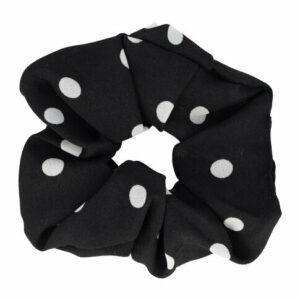Haarelastiek Scrunchie – Stippenprint – Gladde Stof – Wit Zwart