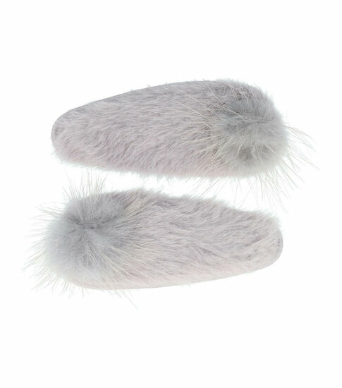 2110621770 Haarspeld Klikklak 5 cm - Pompom Velvet - Grijs - Set van 2