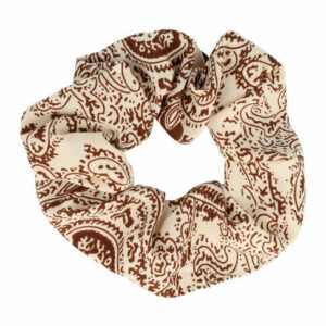 Haarelastiek Scrunchie – Paisleyprint – Gladde Stof – Beige Donkerbruin