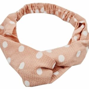 Haarband Twist 5cm – Stippenprint – Gladde Stof – Wit Lichtroze