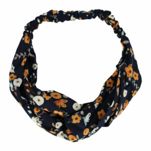 Haarband Twist 3cm – Bloemenprint – Gladde Stof – Donkerblauw