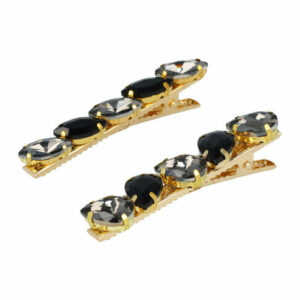 Haarspeld Duckklem 6cm – Druppelvorm Facet Stenen – Goud Zwart – Set van 2