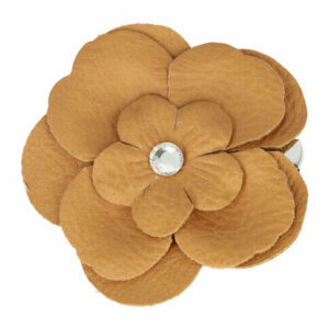 Haarspeld Duckklem & Broche 6cm – Lederlook Bloemvorm – Lichtbruin – Set van 2