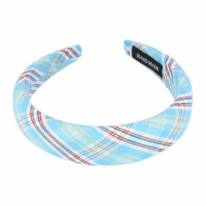 Haarband Diadeem 3cm – Dik Gevuld – Ruitprint Stof – Handmade – Blauw
