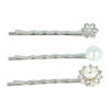2110632090 Haarspeld schuifspeldjes - Bloem parel strass 6cm - Zilver - Set van 3