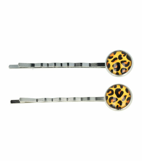 2110633587 Haarspeld schuifspeldjes - Cirkel panter 6cm - Geel zilver - Set van 2