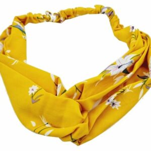 2110633620 Haarband Twist 5cm – Bloemenprint – Gladde Stof – Geel