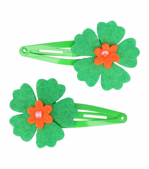 2110633872 Haarspeld Klikklak 5 cm - Bloem Vilt - Groen - Set van 2