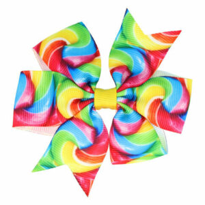 Haarspeld Duckklem 8cm – Strik van Stof – Regenboog – Multicolor Geel