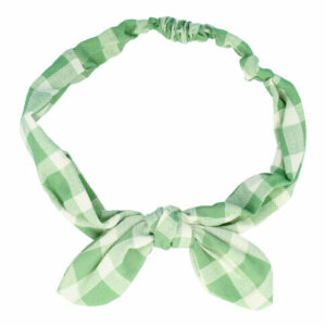 Haarband Knoop 6cm – Strikje met IJzerdraad – Grote Ruitprint – Gladde stof – Wit Groen