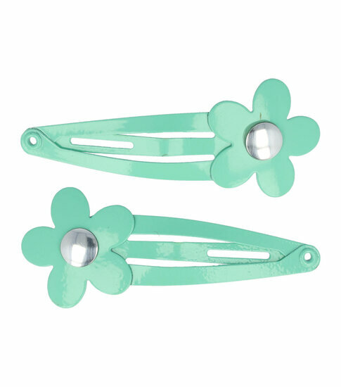 2110639230 Haarspeld Klikklak 4 cm - Bloem Metaal - Groen - Set van 2