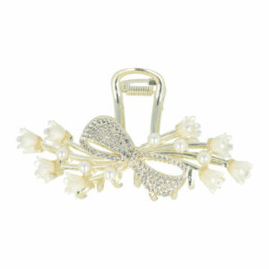 Haarspeld Haarklem 11cm – Strik Bloemvorm met Steentjes en Paretjes – Metaal – Zilver