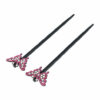 2110639446 Haarspeld haarpinnen - Haarstokjes vlinder glitter hout 18cm - Fuchsia roze zwart - Set van 2